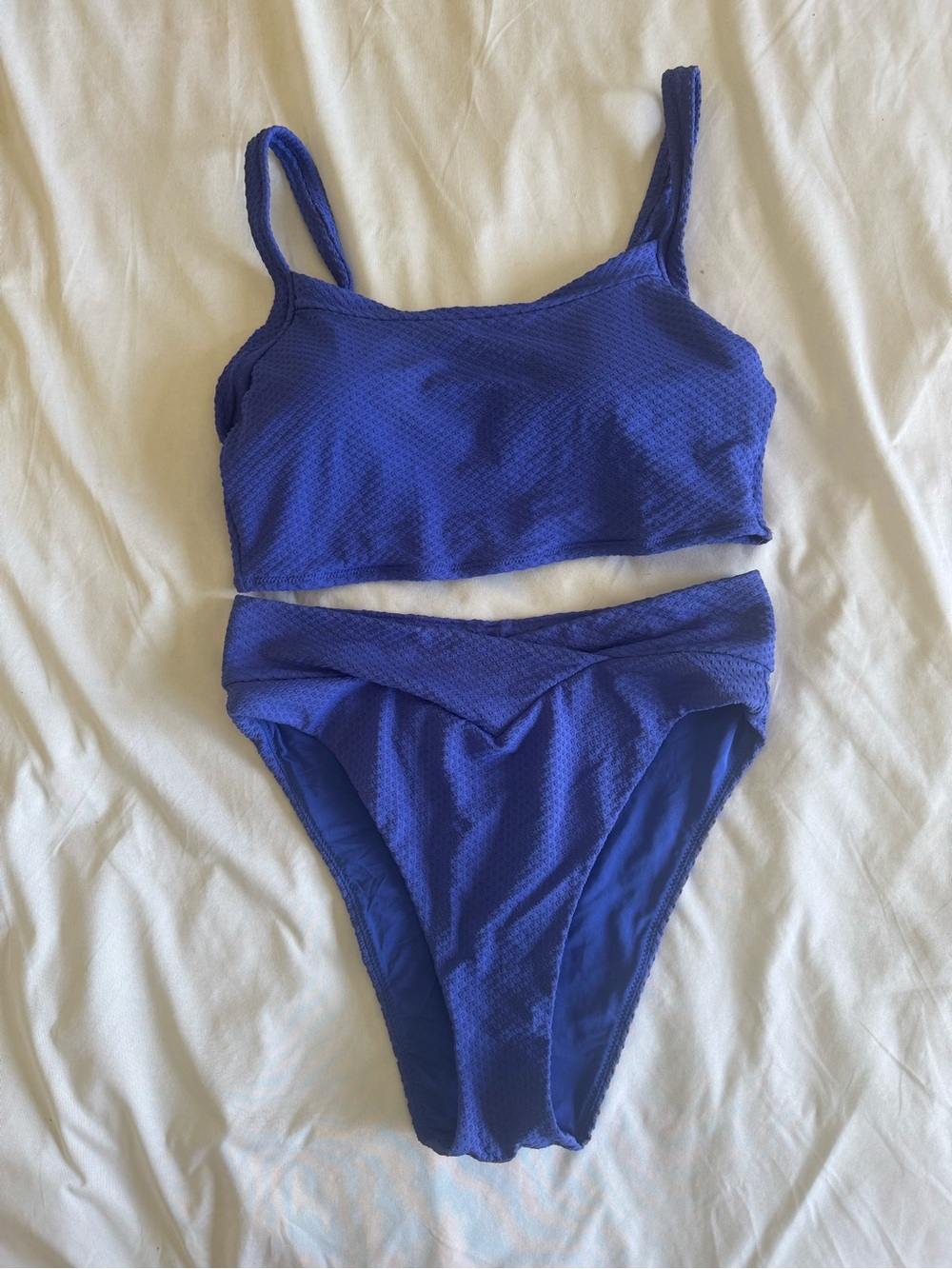 aerie Royal Blue Textured High-Waist Bikini Set